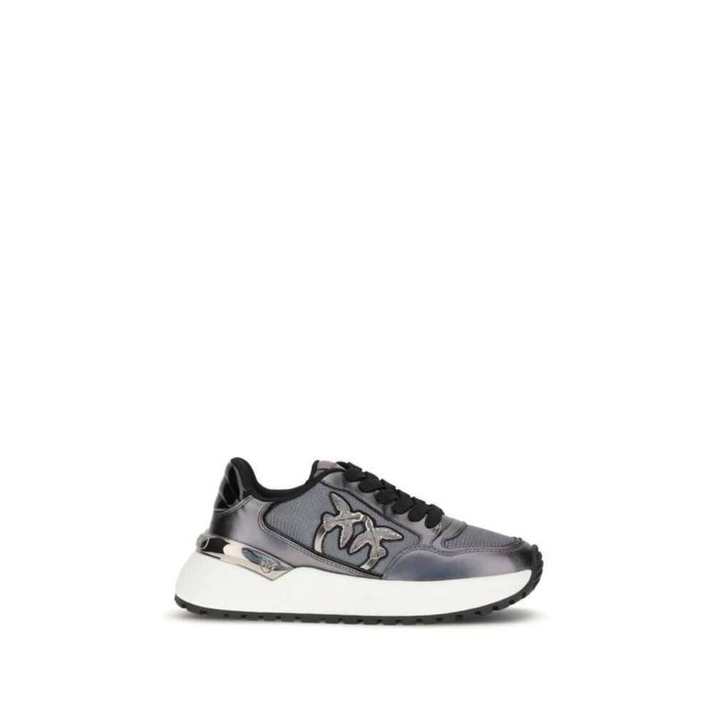 PINKO Gray Calf Leather Bos Taurus Athletic Women's Sneakers